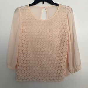 Lace front floral patterned chiffon blouse